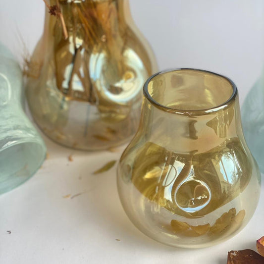 Wrinkled Belly Vase - Amber Recycled Blown Glass