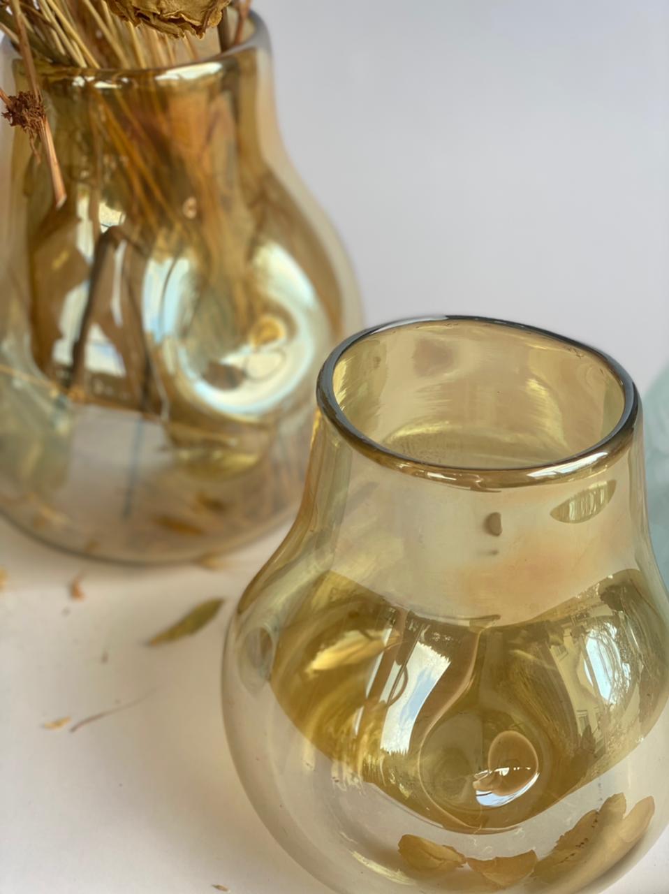 Recycled Wrinkled Belly Vase - Amber