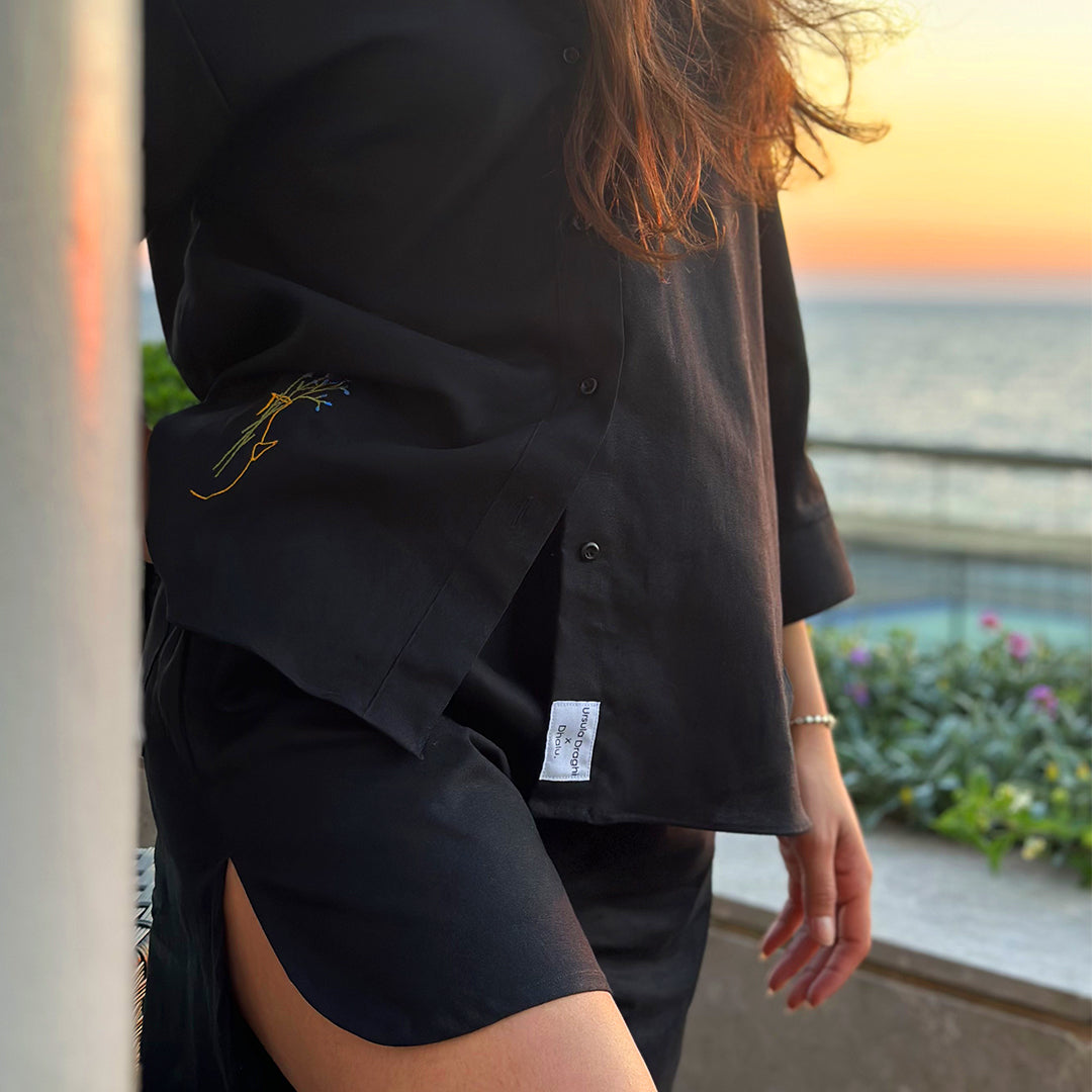 lebanon clothing slow fashion tailored white linen shirt beach dresses for women Embroidery Sustainable shorts Shirt