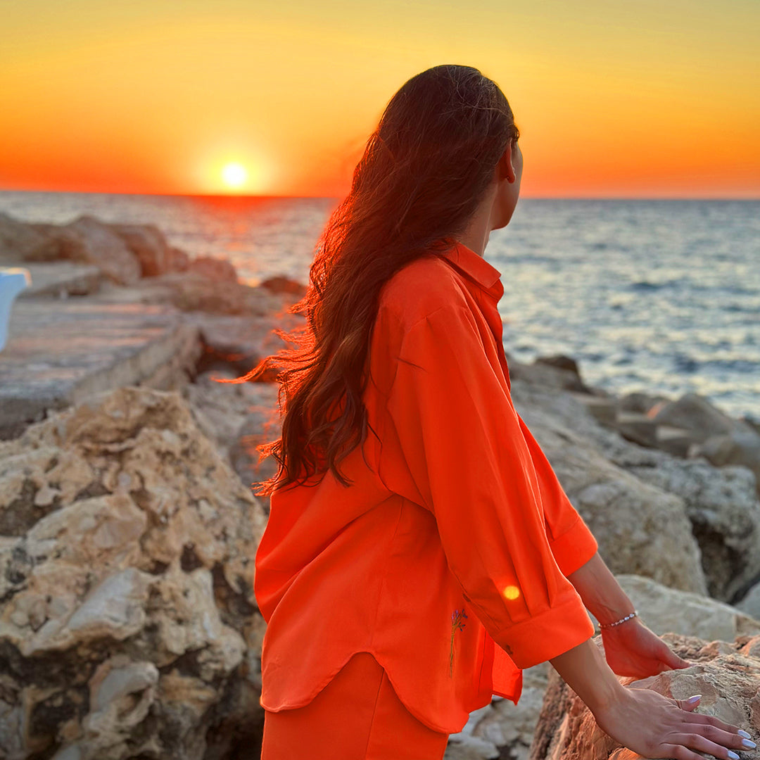 lebanon clothing slow fashion tailored white linen shirt beach dresses for women Embroidery Sustainable shorts Shirt