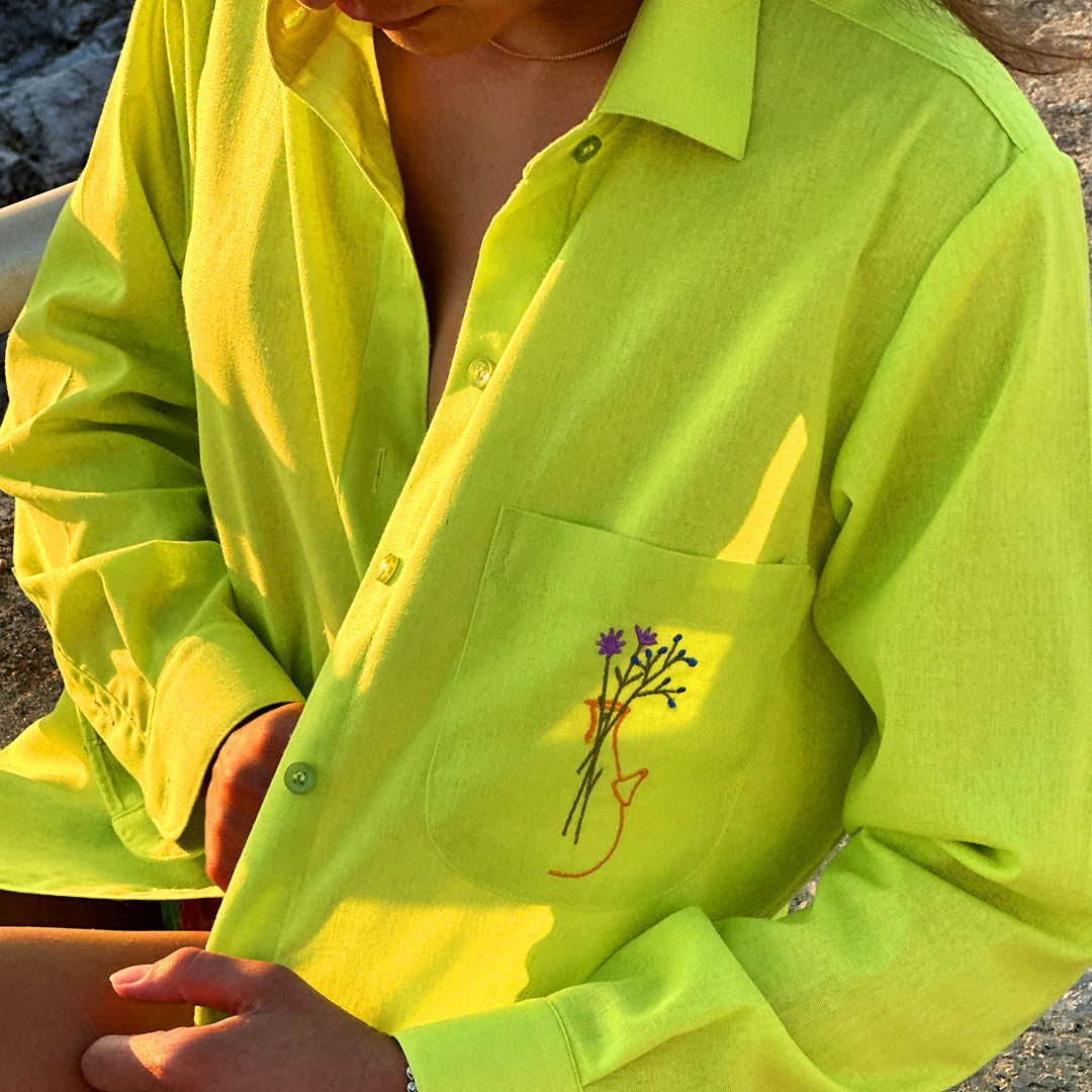 lebanon clothing slow fashion tailored white linen shirt beach dresses for women Embroidery Sustainable shorts Shirt