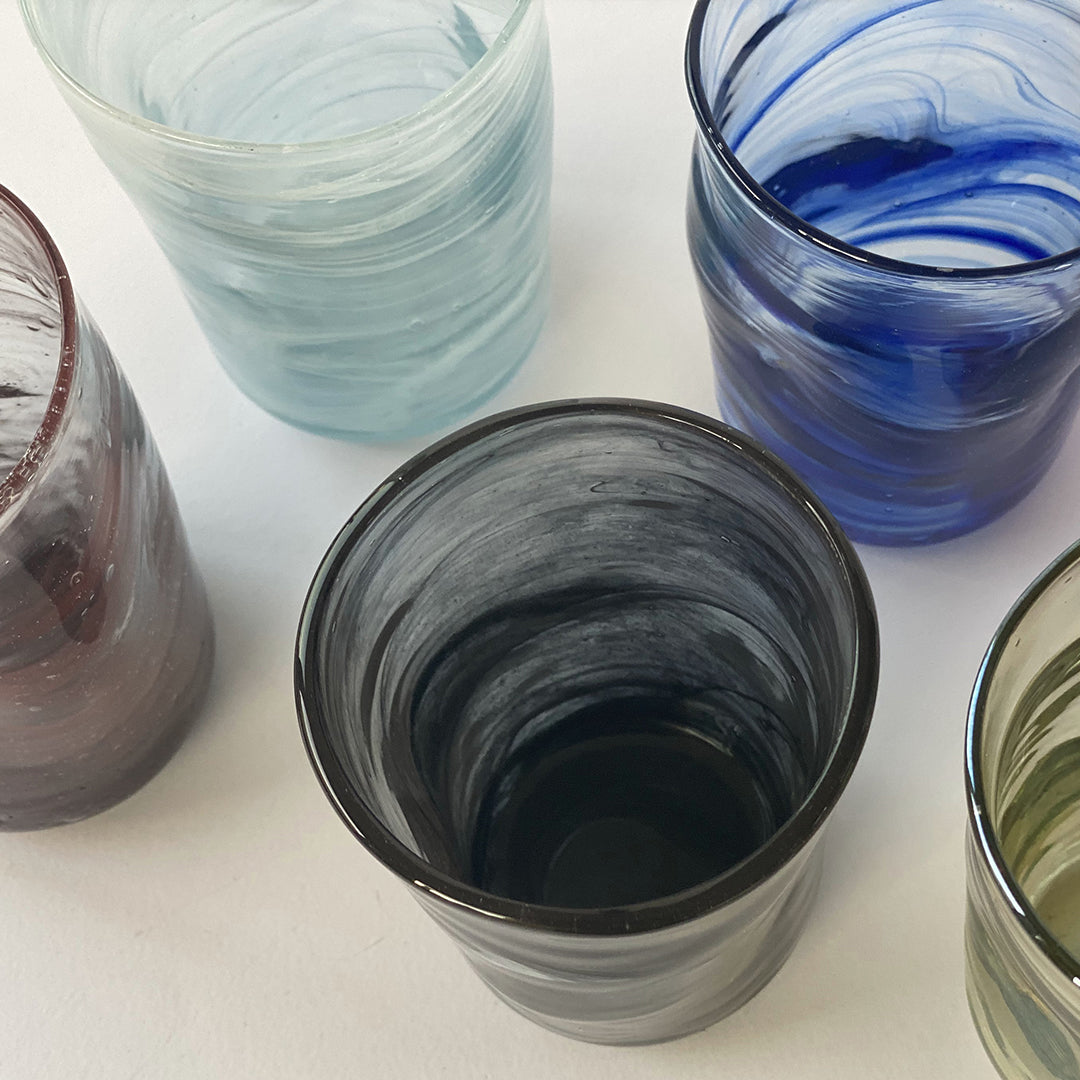 Recycled Rainbow Arak mini cups - Blown Glass