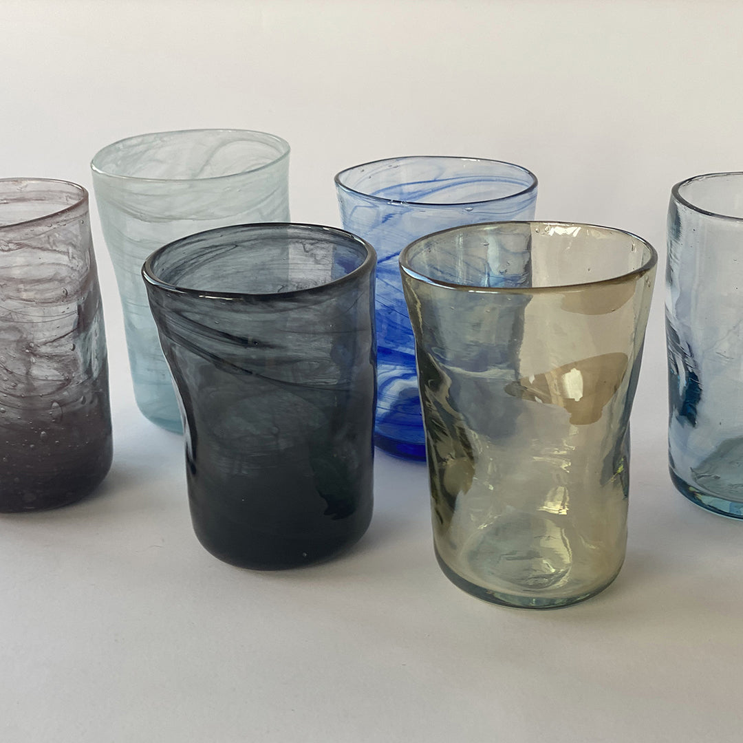 Recycled Rainbow Arak mini cups - Blown Glass