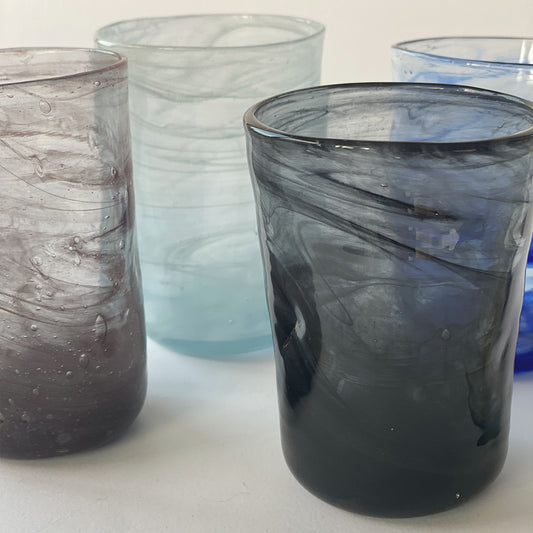 Recycled Rainbow Arak mini cups - Blown Glass